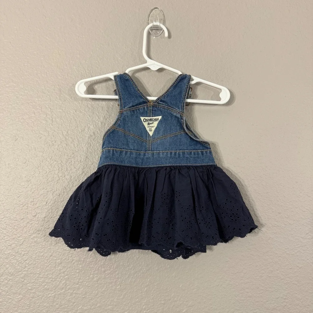 OshKosh B'gosh Girl's Size 3M Blue Denim Eyelet Overall Dress‎ OSH11771-IGP